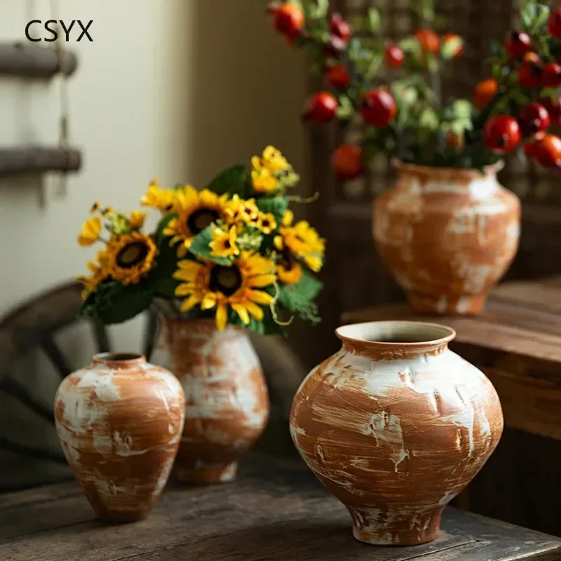 Jingdezhen Zen Ceramic Vase Coarse Pottery Vase with Flowers Retro Nostalgic Handmade B & B Hotel Wabi Sandy Wind Ornament