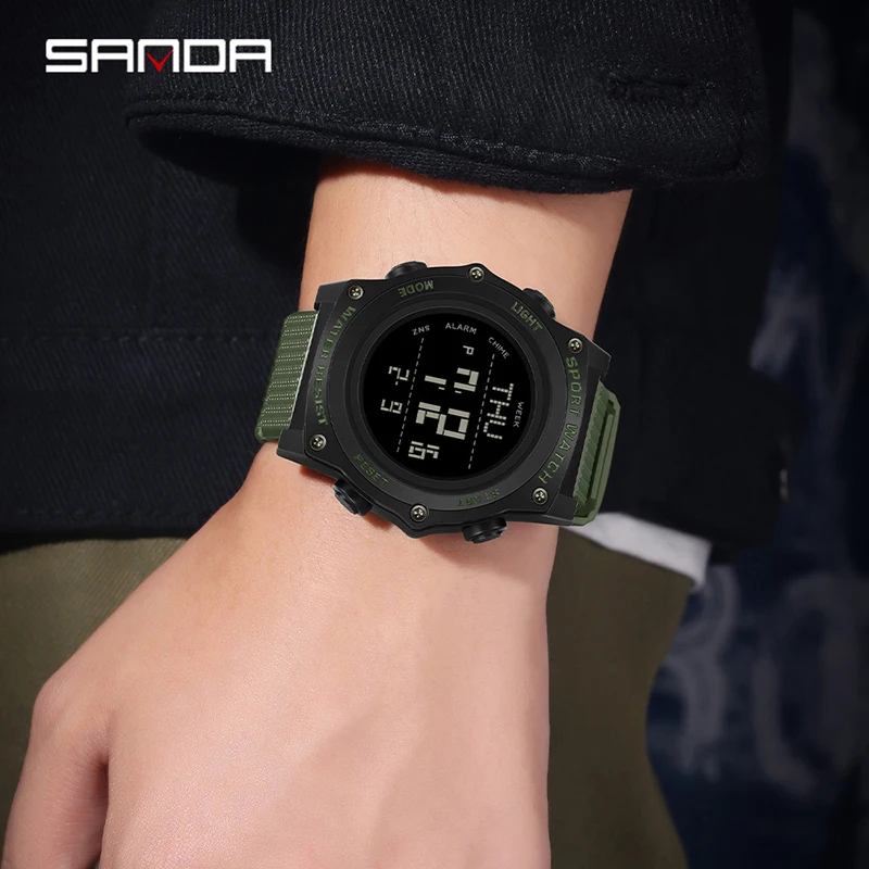 SANDA 2159 relojes electrónicos de moda para hombres, deportes al aire libre, estudiantes, calendario luminoso resistente al agua, reloj Digital multifunción fresco