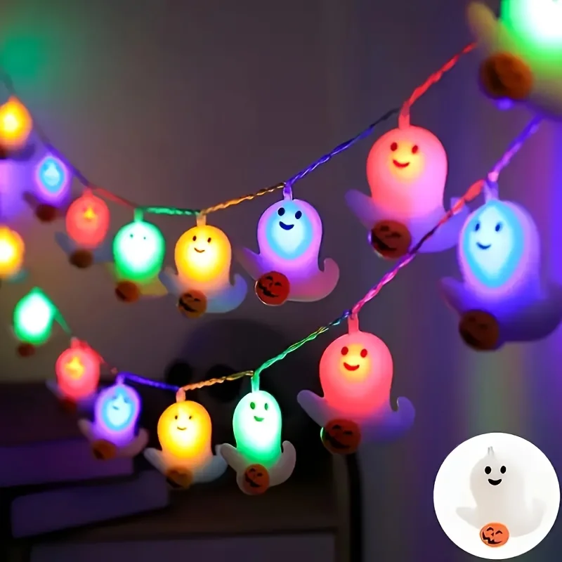 No Battery 59/118in Home Halloween Decorations Cute Ghost Pumpkin 10/20LED String Lights