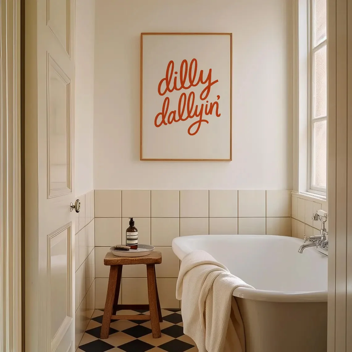 1pc, wall art, vintage poster, Dilly Dallyin' Red quote art print, funny southern kitchen font canvas print, dining room deco