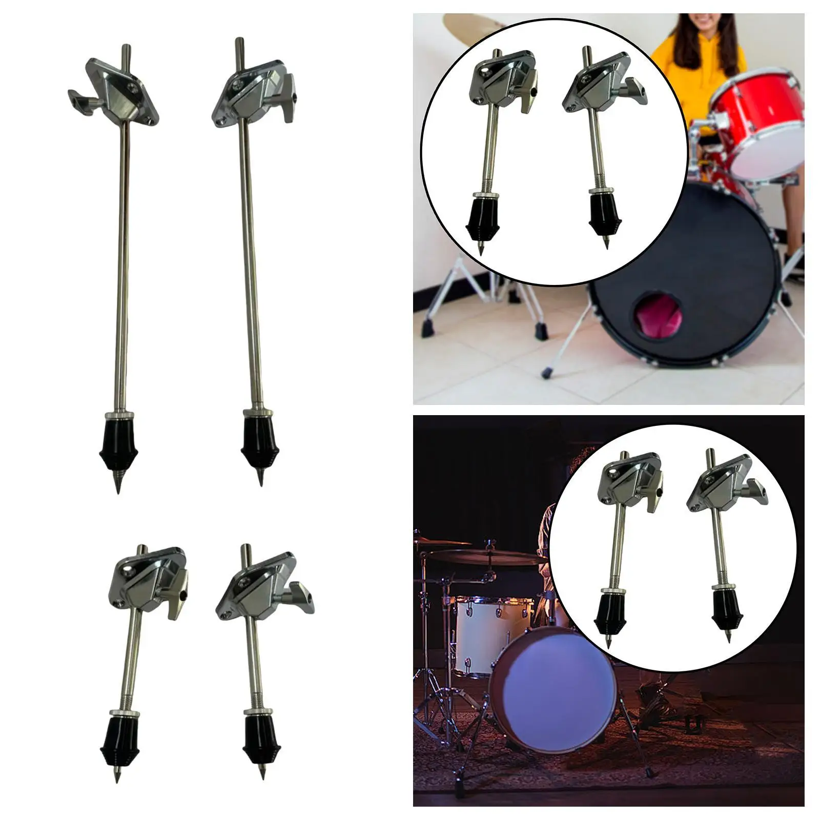 2 Pieces Bass Drum Legs Bracket Professional Drum Accessories Replacement Part Anti Skid Kick Drum Support Stands for Instrument