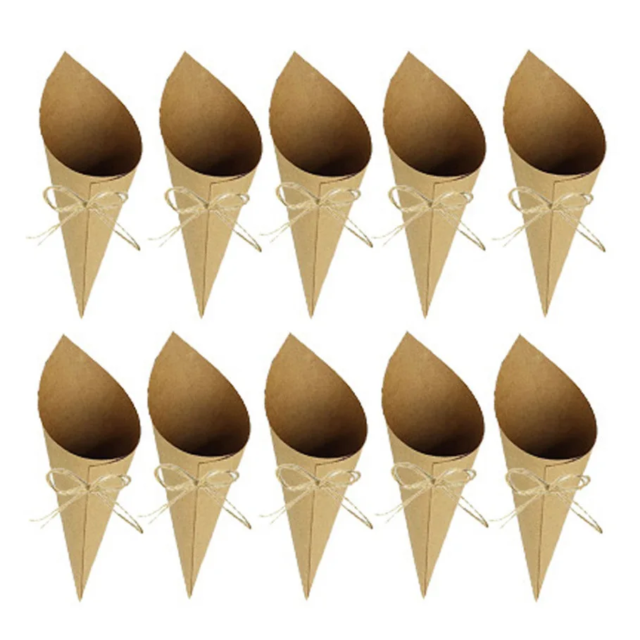 Wedding Party DIY Paper Flower Tube Rice Scattering Biodegradable Jute String Decorative Kraft Paper Confetti Cone
