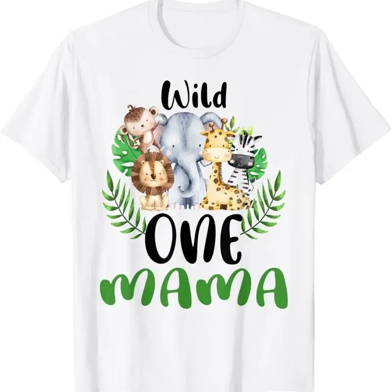 

Wild One Mama Jungle Safari Animals First Birthday Graphic T-Shirt Soft Cotton Tee