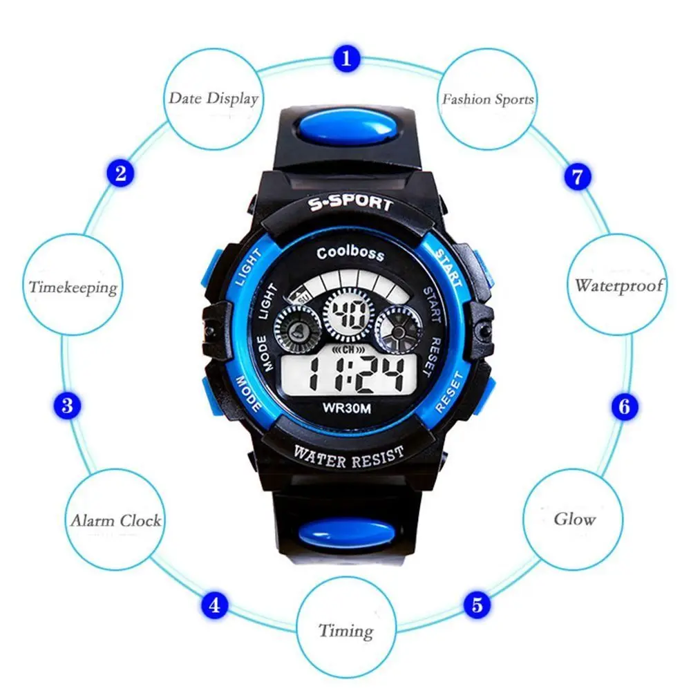 Orologio da polso sportivo in plastica di gomma Orologi da ragazzo regolabili a LED Orologio elettronico con quadrante multifunzione nero blu rosso giallo unisex
