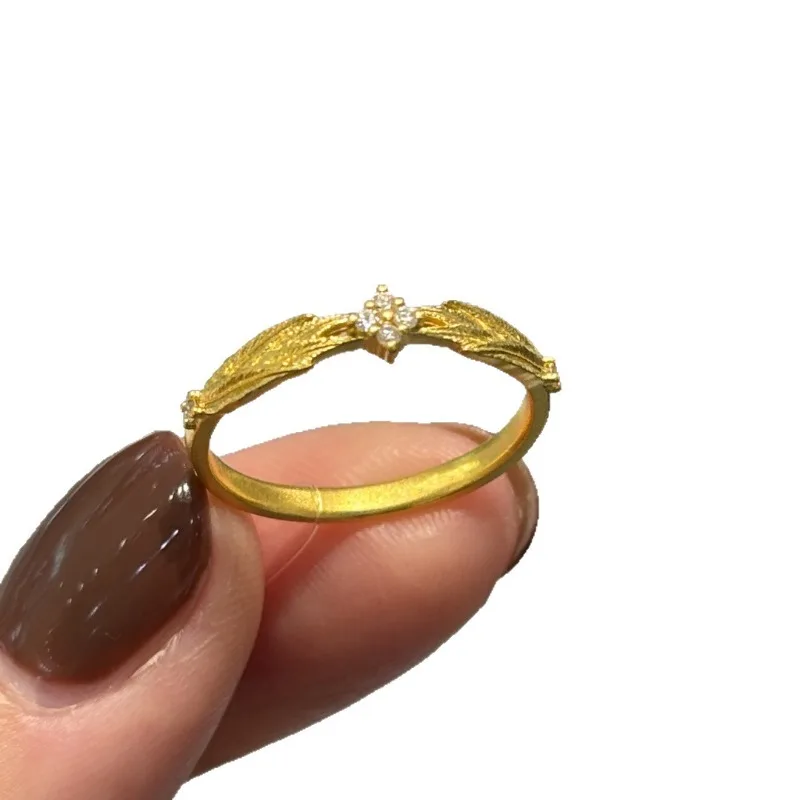 خاتم الزركون البرسيم بأربع أوراق المصقولة، فلاش فاخر خفيف عتيق، تكديس متخصص، يرتدي حلقة إصبع السبابة، نمط المحكمة في العصور الوسطى #5