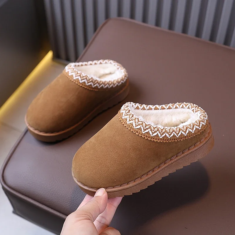 Toddler Kids Ethnic Woven Fleece Lined Slippers, Winter Warm Closed Toe House Slippers, Slip-on Indoor Outdoor Slippers