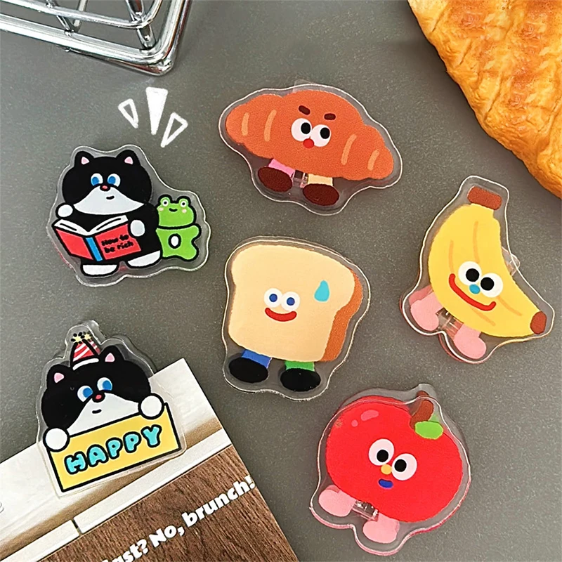 3Pcs Kawaii Cartoon Acrylic Binder Clip Cute Food Planner Clips Creative Decoration Paper Clamp Office School Supplies Gifts