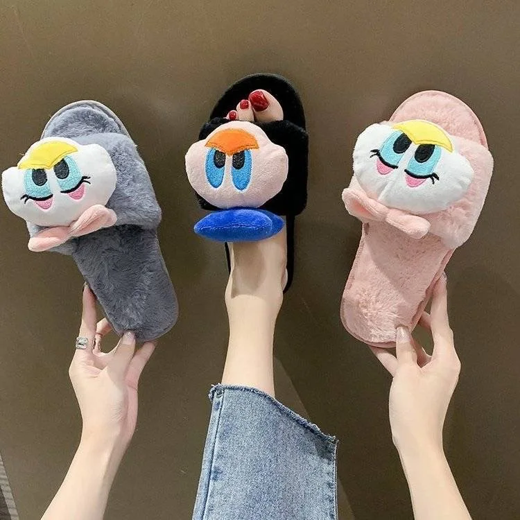 

Cute cartoon Donald Duck plush slippers for women's indoor autumn and winter anti slip student cotton slippers