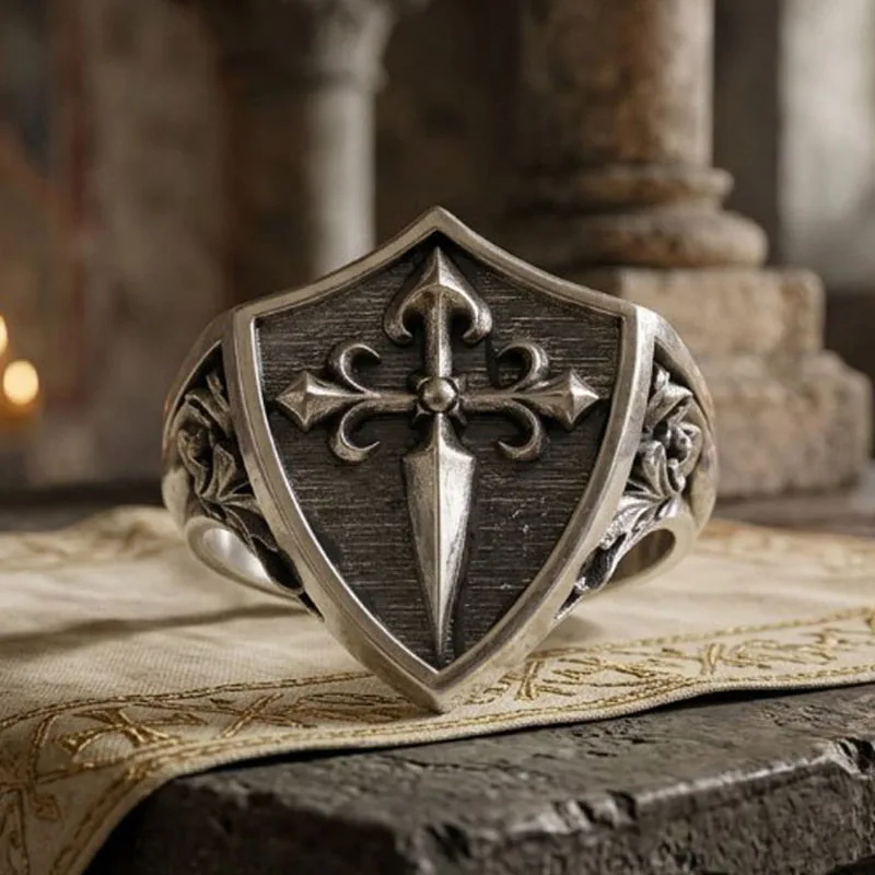 Buy 3 Get 1 Free 26x25mm 12g Highly Recommend Cross and Holy Medal Guardian Art Relief Silver Rings Many Sizes SheCrown