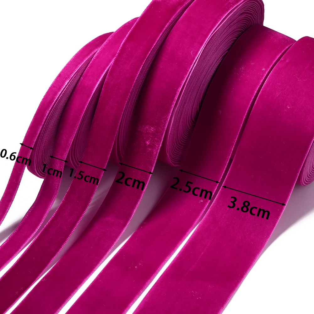 5-10yards 6/10/15/20/25/38mm Hot Pink Velvet Ribbons Single Face Flocking Webbing For DIY Gifts Wrapping Christmas Decoration