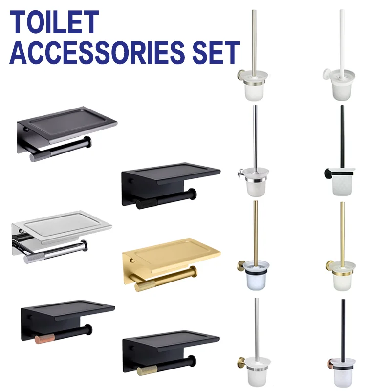 

Toilet brush holder rolling paper double bracket toilet paper mobile phone stand wall-mounted bathroom toilet stainless steel