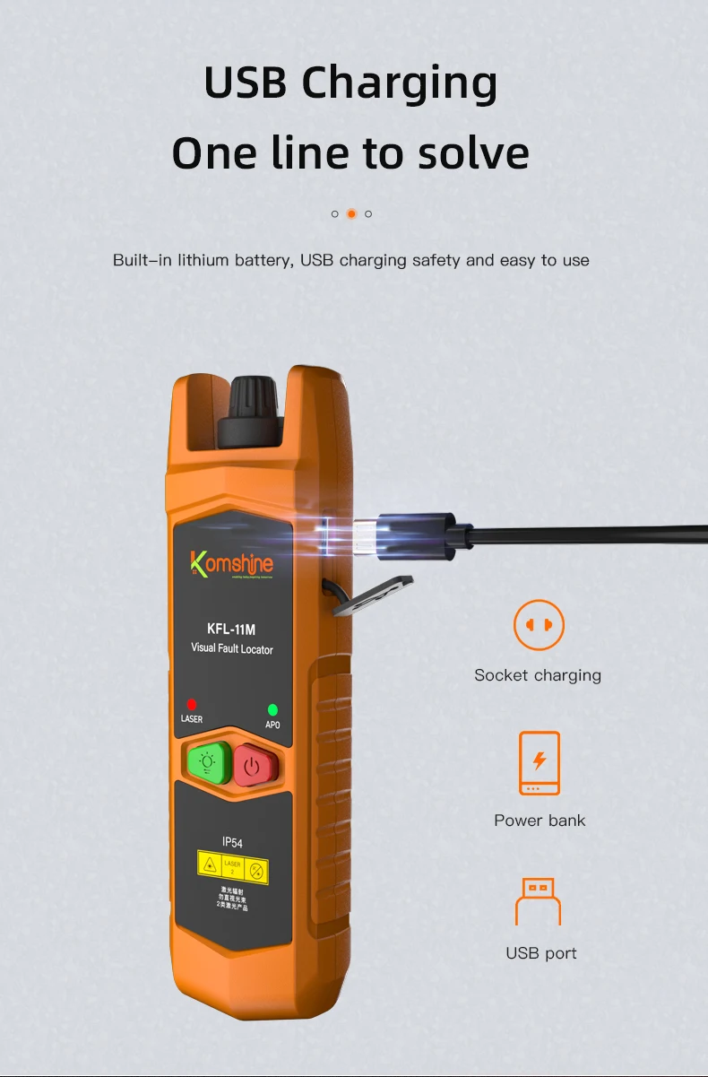 Komshine KFL-11 VLF Laser 30MW/10MW/20MW wizualny lokalizator usterek, tester kabli światłowodowych 1-30km SC/ST/FC akumulator FTTH