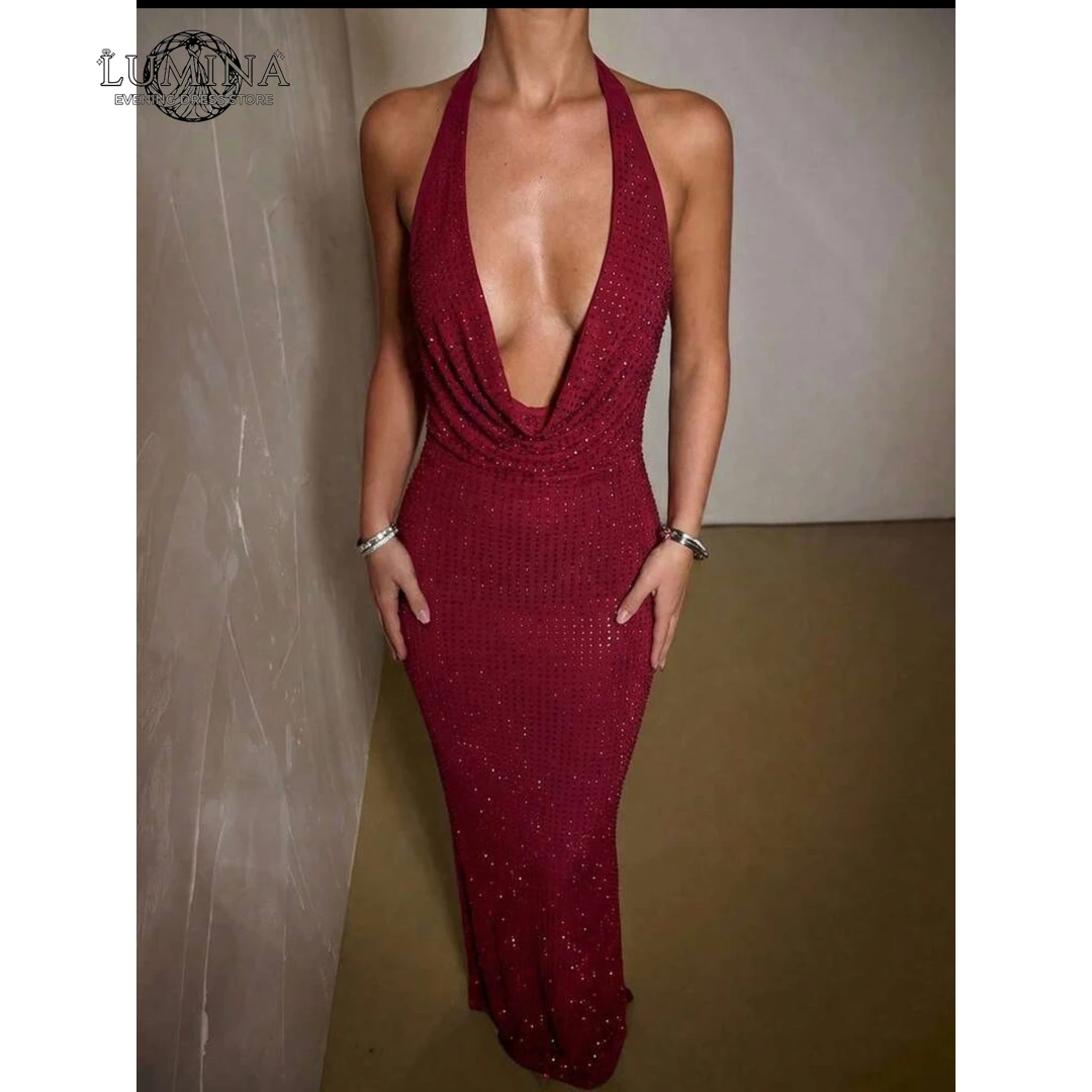 

Lumina Custom-Made Fishtail Gown With Deep V-Neck and Sequins Luxury Elegant Party Dresses for Wedding Woman Long Prom Dresses