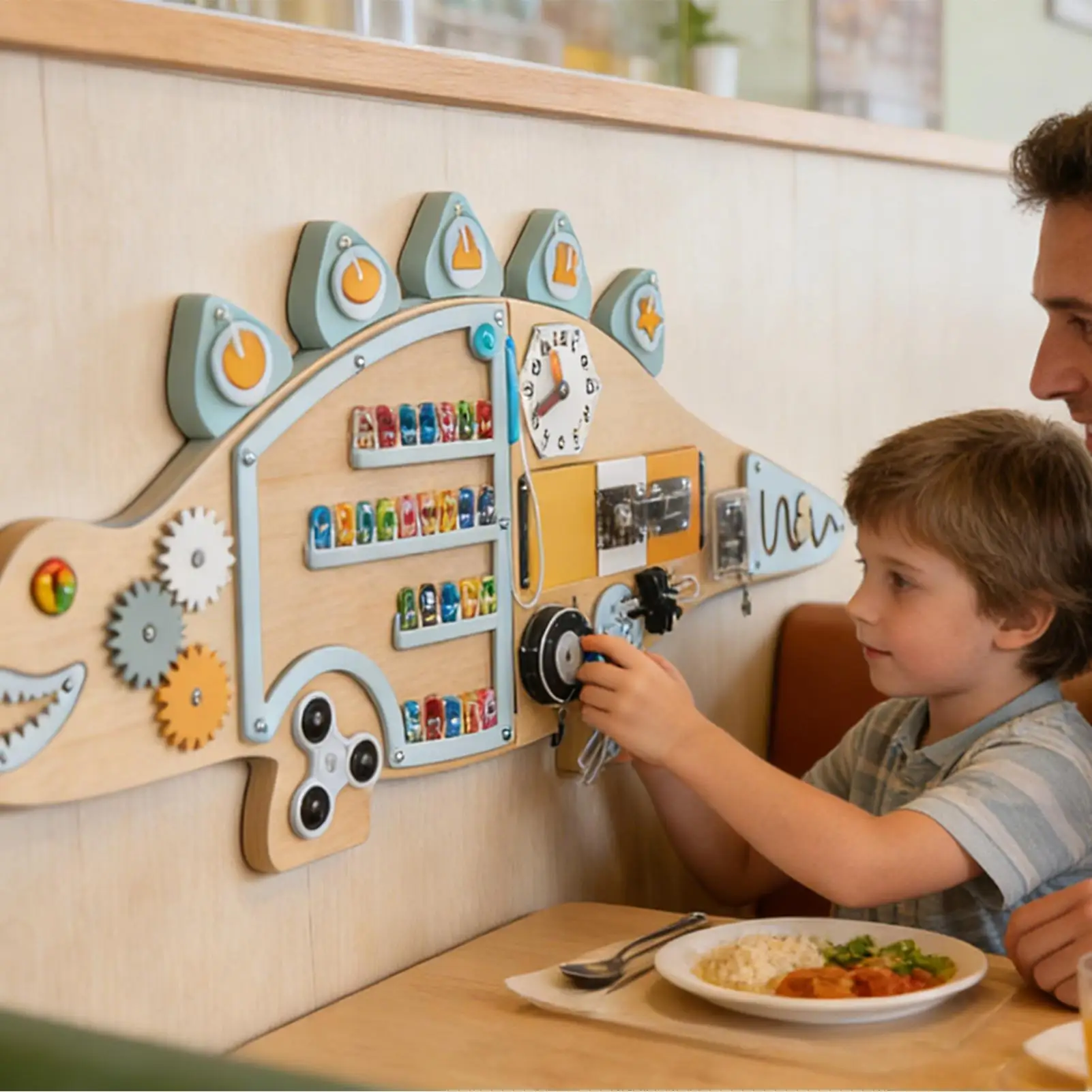 Muur zintuiglijk bord dinosaurusvorm houten speelgoed voor vroeg leren Activiteit muur zintuiglijk bord voor kinderen jongens meisjes familiehuis