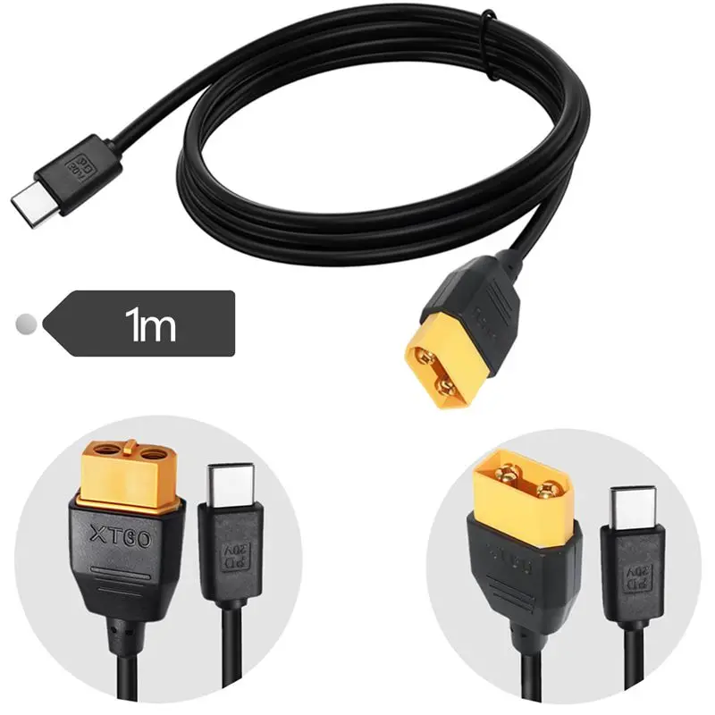 1m Type-C to XT60 Male/Female Charging Cable PD100W 20V 5A Balanced Charging, Drone, Model Aircraft Equipment Charging Cable