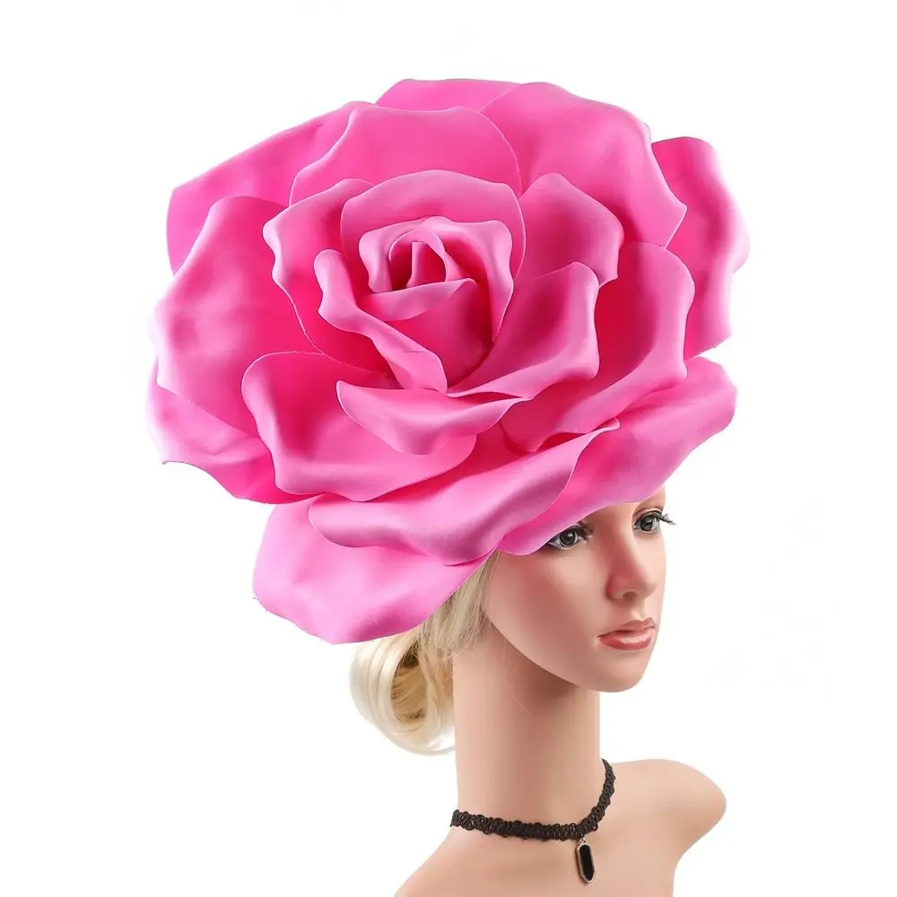 Exaggerated Rose Flowers Fascinator Hat Wedding Bridal Makeup Prom Photo Shoot Flower Headbands Tea Party Cocktail Jockey Club