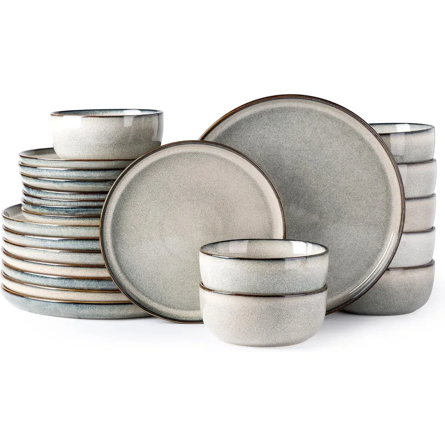 

Наборы керамической посуды на 8, 24 шт., наборы каменных тарелок и мисок, устойчивые к царапинам посуда, можно мыть в посудомоечной машине и в микроволновой печи.