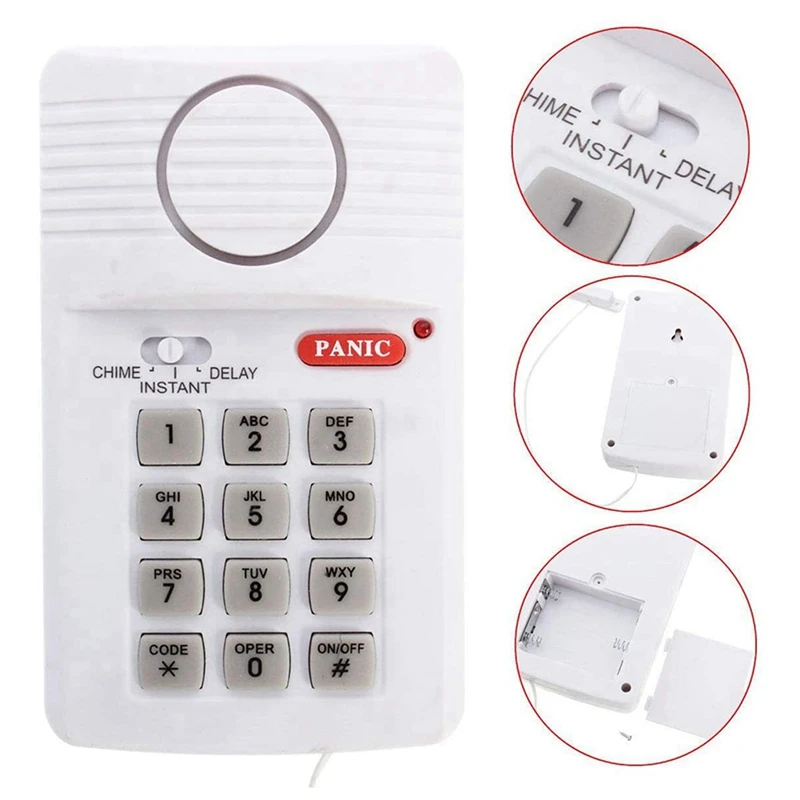 2X Loud Wireless Door Alarm Security Pin Panic Keypad For Home Office Garage Shed