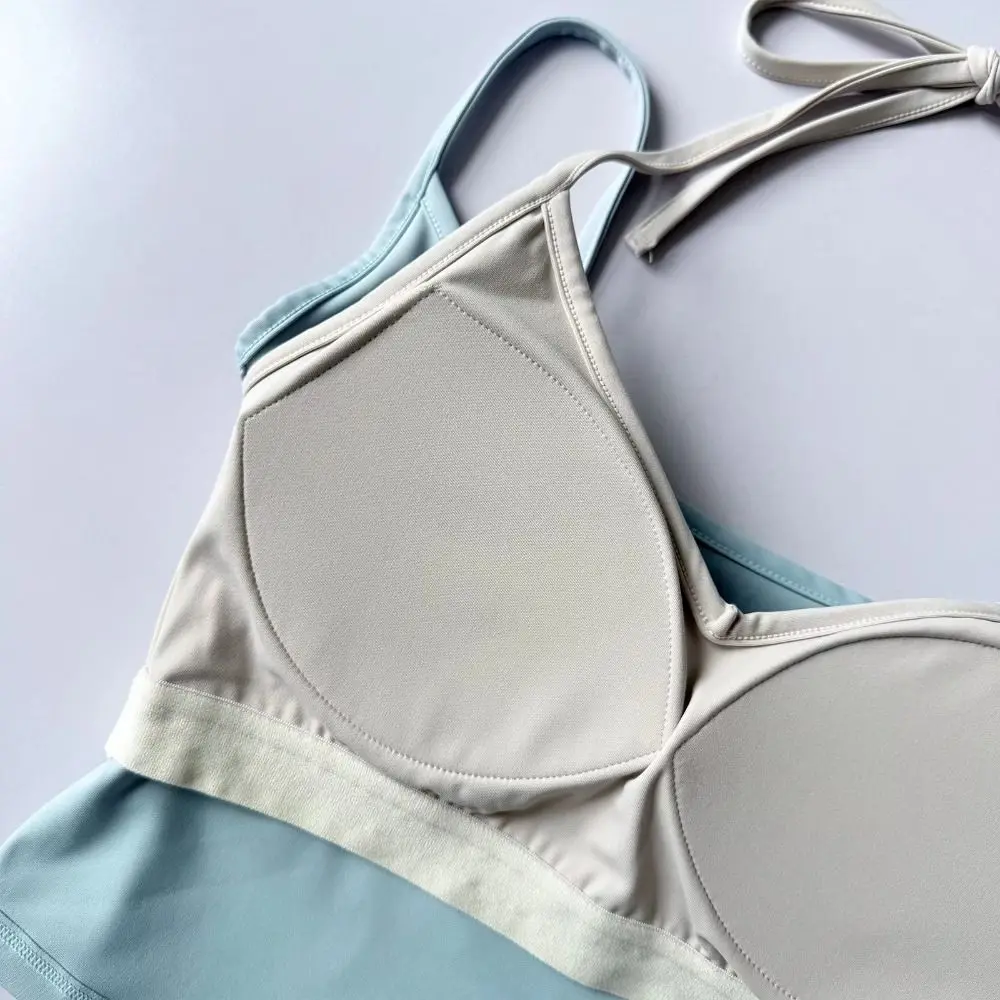 Fake Two Piece Sports Bra Double Shoulder Strap Halterneck Design Yoga Vest Quick Dry One-piece Construction Sports Tank Top
