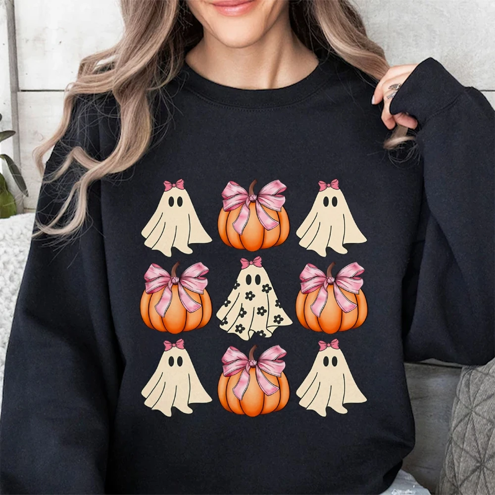 Woman\'s Halloween Print Round Neck Pullover Trendy Graphic Sweatshirt Cusal Long Sleeve Shirt Comfort Unisex Spring and Autumn