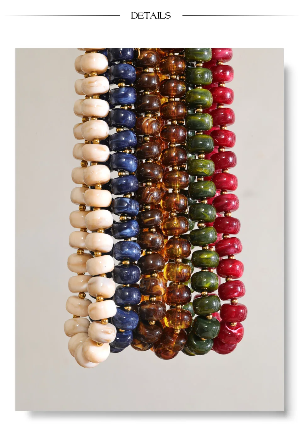 Yhpup Mehrfarbige Harzperlen-Kette, handgefertigte Halskette, wasserdicht, Edelstahl, Statement-Schmuck im Herbst-Winter-Stil – Detail 10