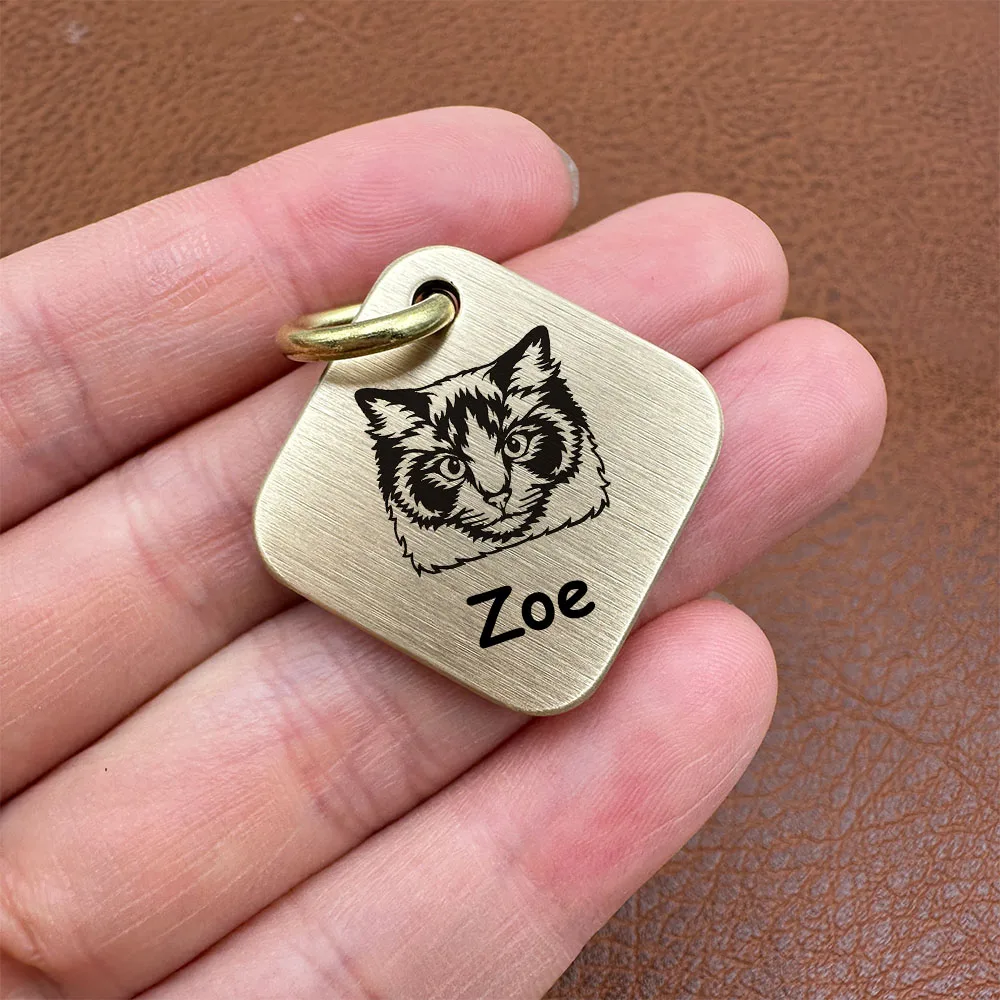 Square Brass Dogs Tag Customized Pet ID Tags Engraving Puppy Anti-lost Collars Tag Dog Cat Name Pets Dog Accessories Supplies