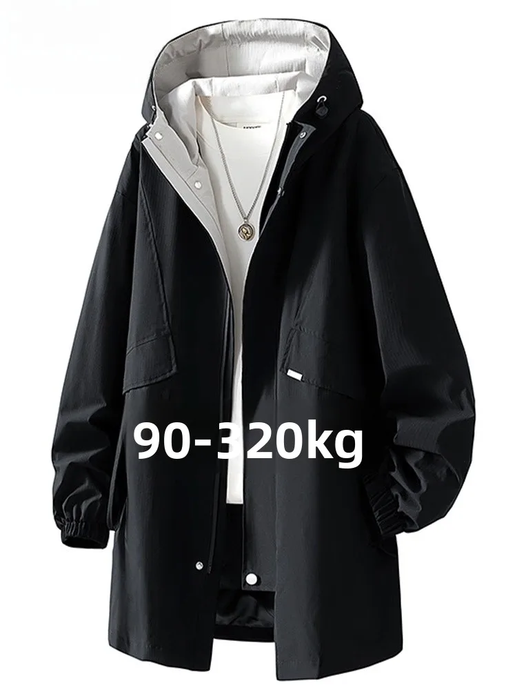 

Mochao Korean Style Men's Long Casual Hooded Jacket plus Size Polyester Fabric Spring Autumn Fashion Brand Loose Fit Coat