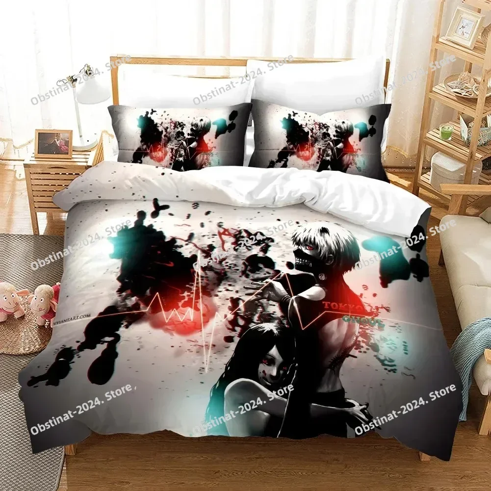 3D 만화 도쿄 구울 카네키 켄 침구 세트 베개 커버 포함 부드러운 싱글 더블 퀸 슈퍼 킹 사이즈