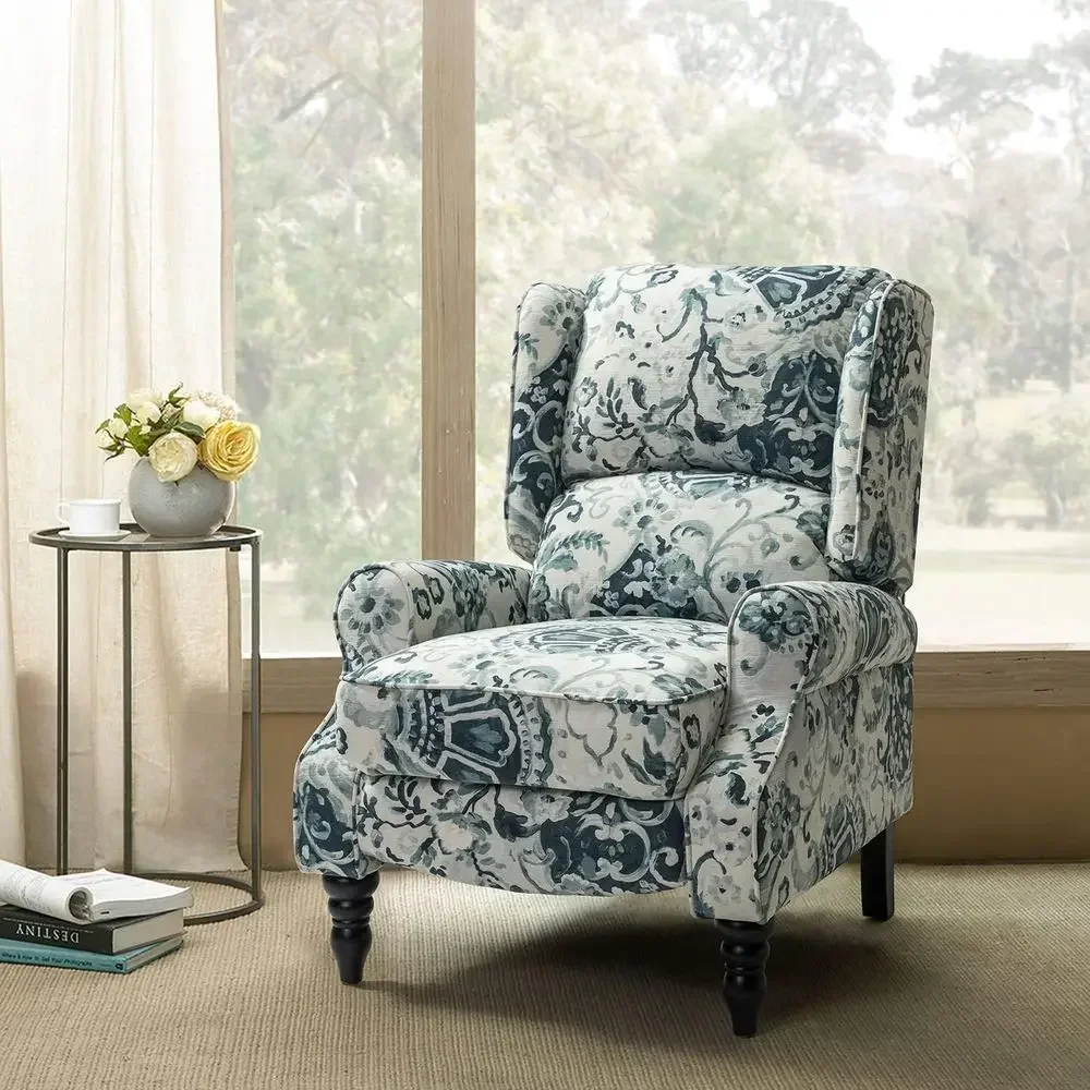 Wingback Recliner Chair with Adjustable Footrest, Push Back Mechanism, Suitable for Living Room, Bedroom, and Reading Nooks