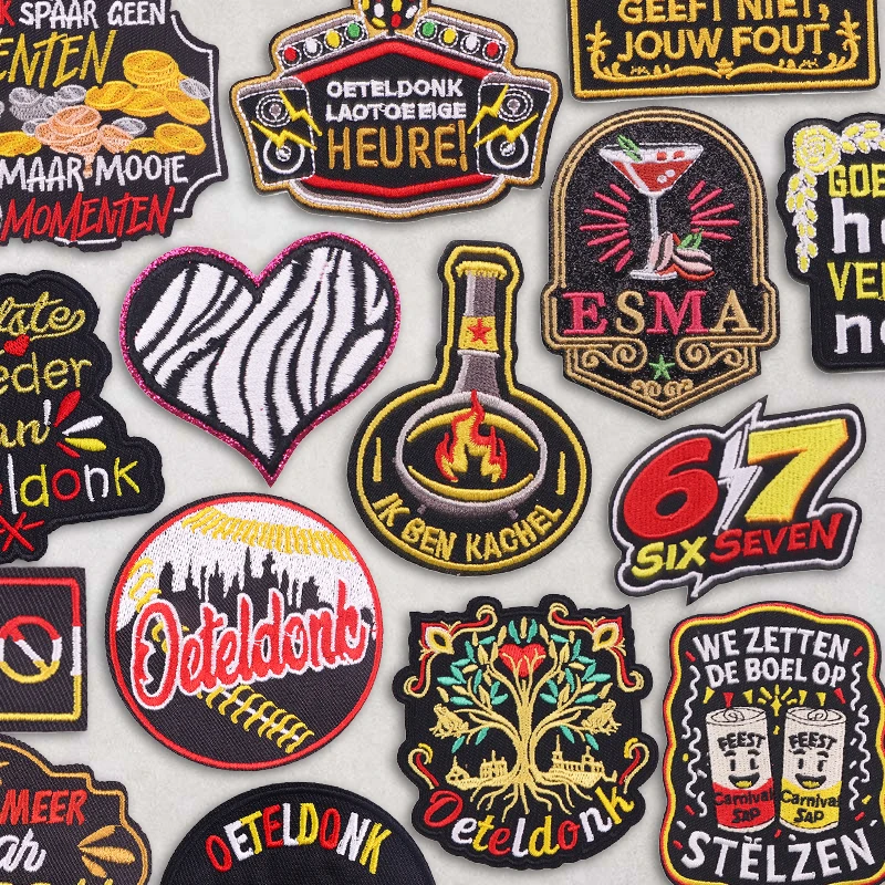 Dutch Oeteldonk Carnival Iron On Embroidery Patches Zebra Heart Wine Bottle Applique For Garment Bag Hat Festival Craft Decor