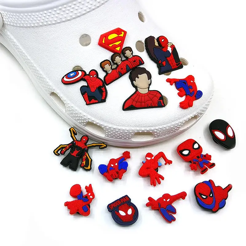 1-20pcs Aoger Marvel Spider-Man Shoe Charm PVC Accessory DIY Shoe Decoration For Gator Children Christmas Gift