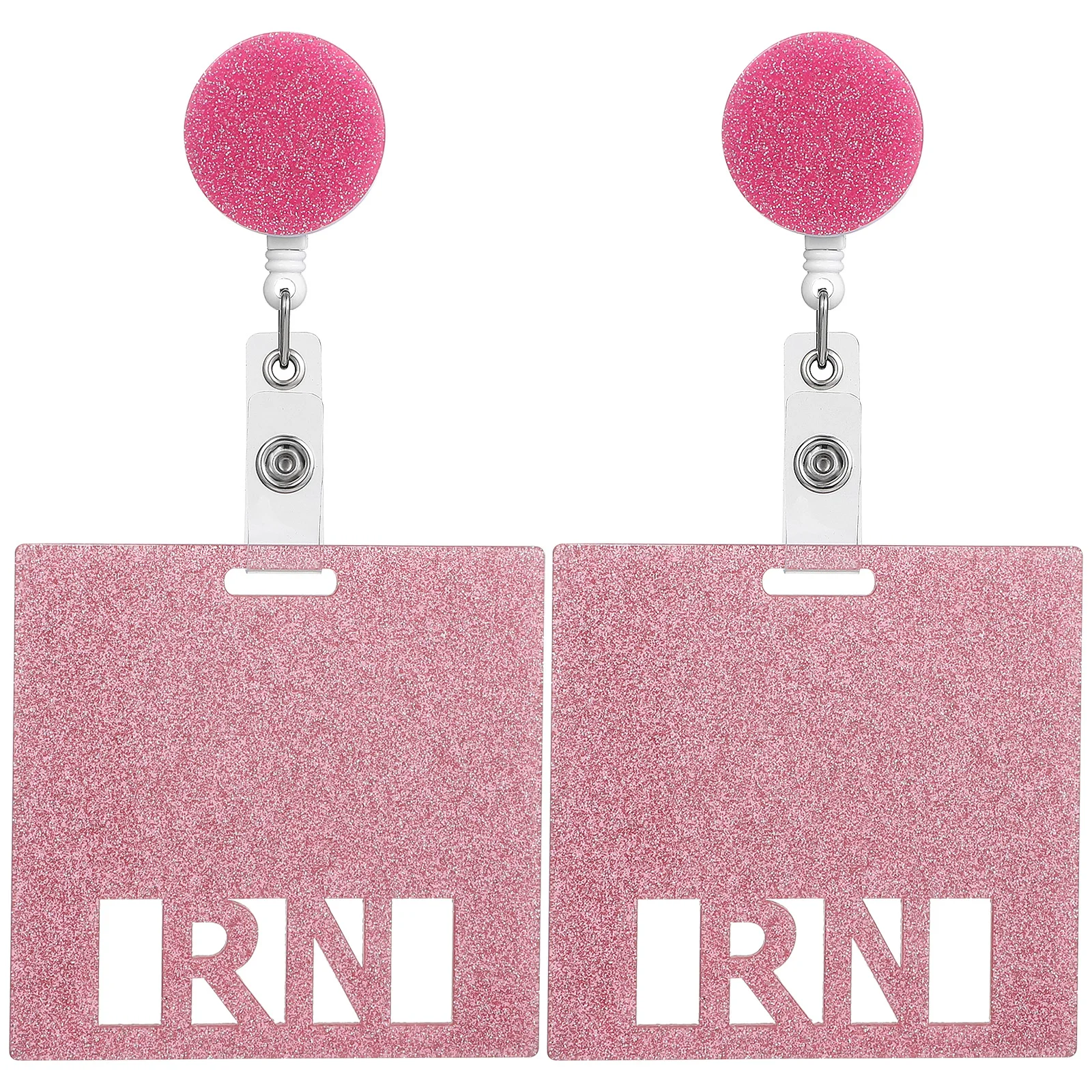 

2 Pieces Pink Acrylic Horizontal ID Badge Card Retractable Buckle Nurse Women Lightweight Clear Text Conference School