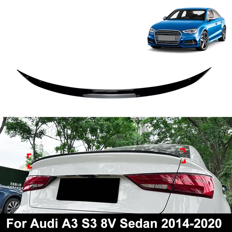 For Audi Accessories A3 S3 8V Sedan 2014-2020 Car Rear Trunk Spoiler Wing Boot Lip Glossy Black Soft Plastic Carbon Fiber Look