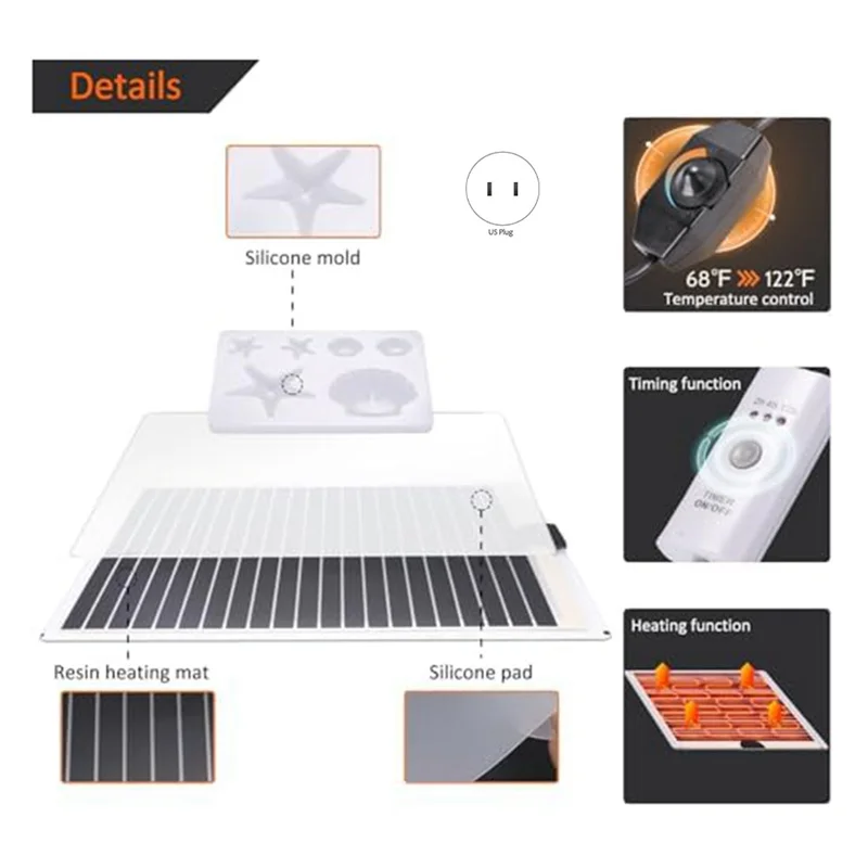 

NEW-Resin Heating Pad Silica Gel Silicone Pad Mold With Timer Cover, Suitable For Beginners US Plug
