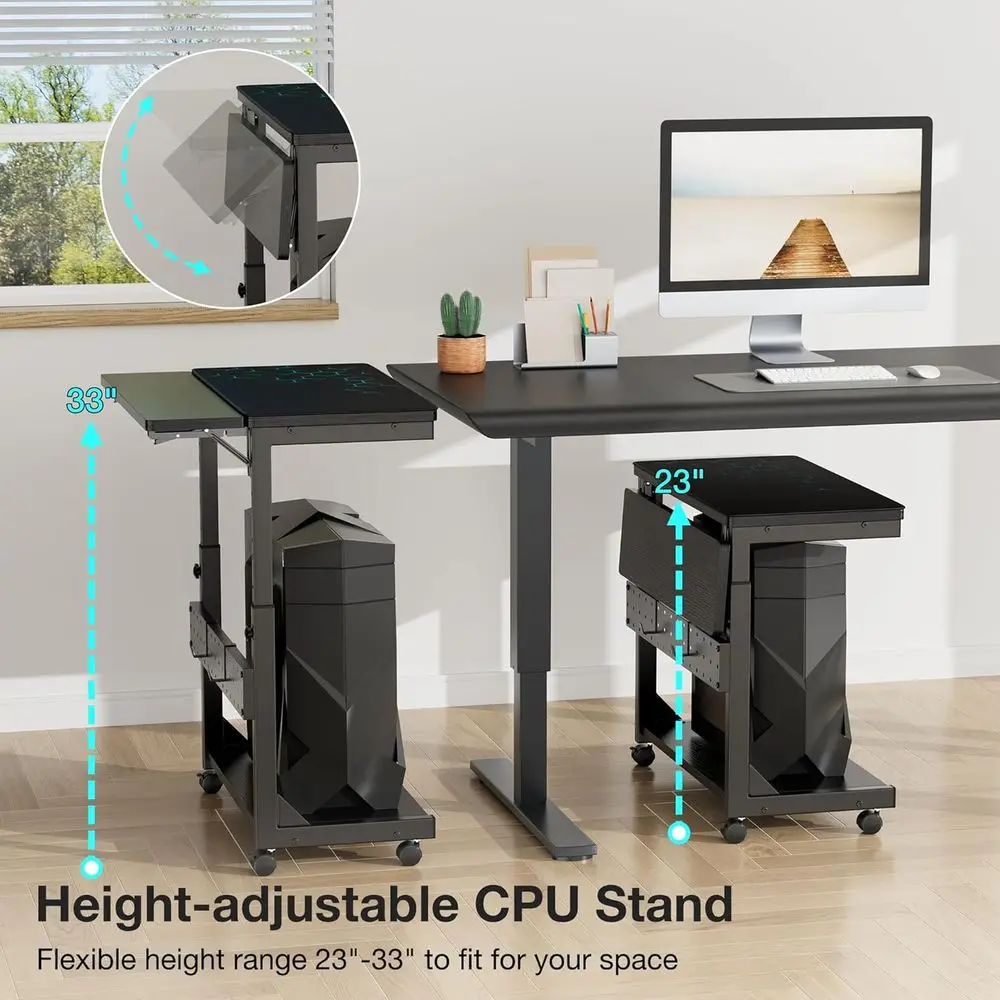 Verstellbarer 2-stufiger PC-Ständer unter dem Schreibtisch mit Rollen und Mauspad für Spiele und Aufbewahrung