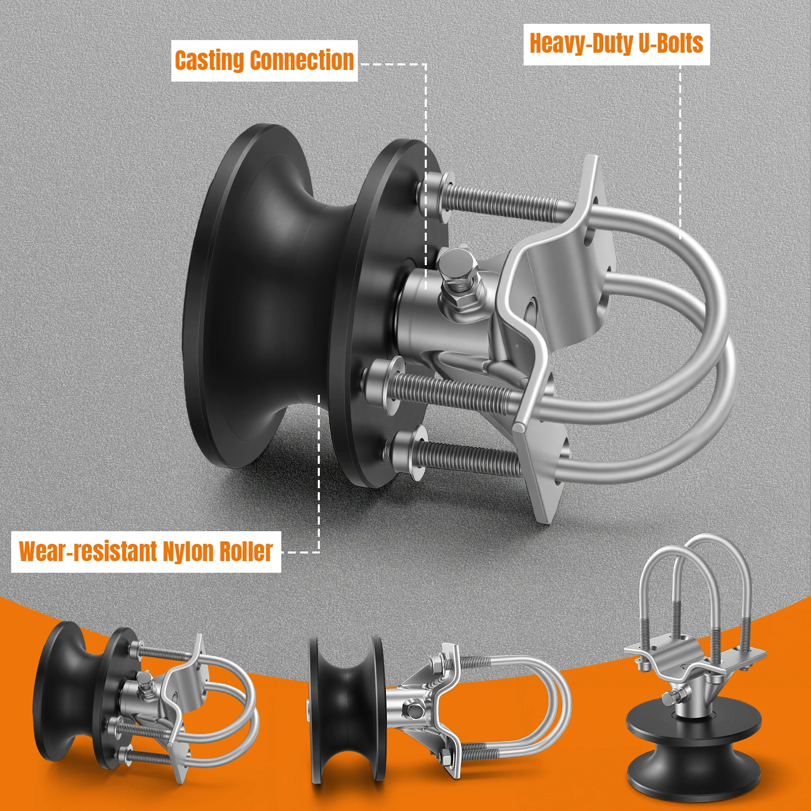 4pcs Nylon Sliding Gate Rollers Nylon Rolling Gate Track Wheel Rollers W/H-Shaped Wheel Groove 4in Square Post X 2in Fence Frame - view 5