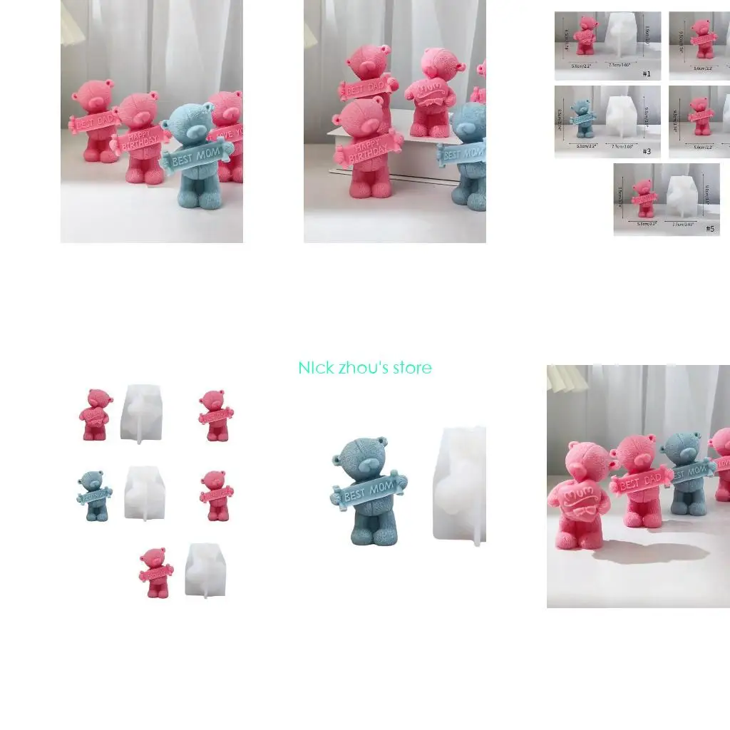 

E15E Slogan Bear Mold for Candle Making Resin Ornaments Epoxy Mold for Candle