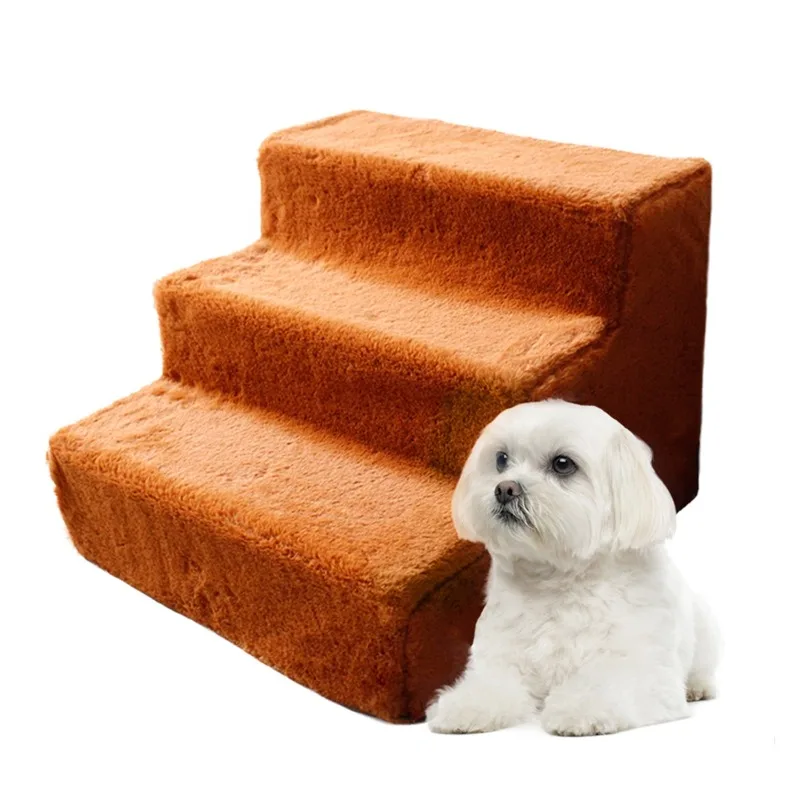

Hot-selling Pet Stairs Assemblable 3 Steps Dog Ladder Stairs for Beds, Small Dog Ramps With Removable Plush Cover for Doggie,