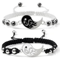 Vintage Black White Handmade Bracelet Dragon Tai Chi Yin Yang Adjustable Braid Bracelets Charm Women Men Jewelry Friendship Gift