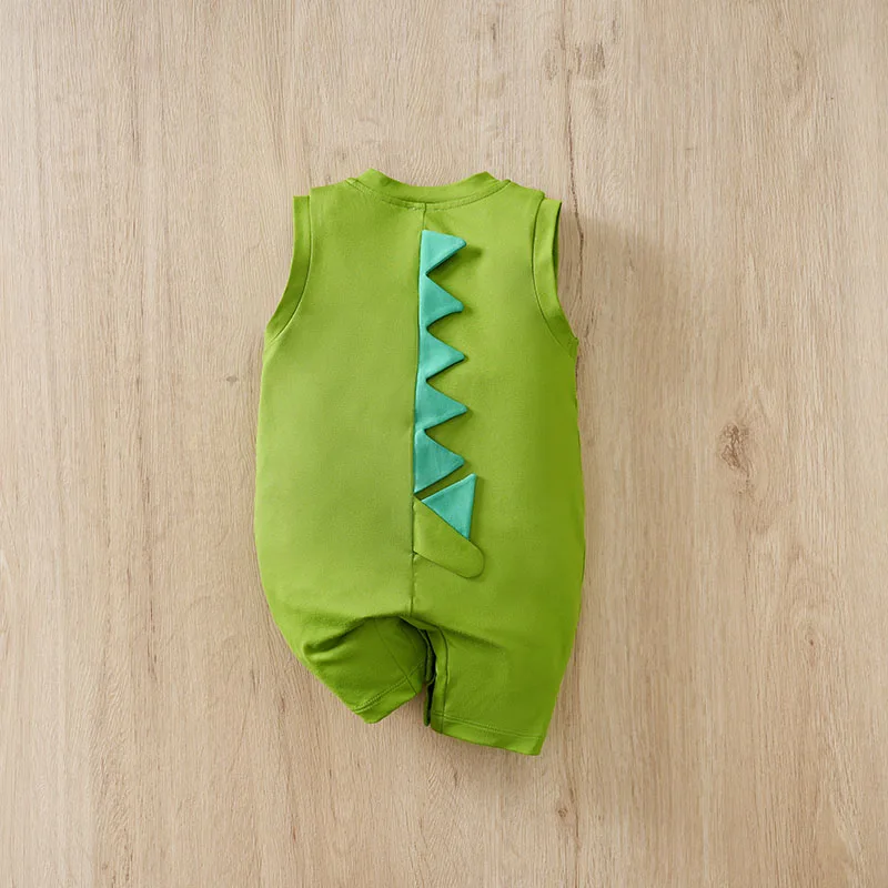 Summer 0-18Months Boys and Girls Baby Newborn Sleeveless Romper Green Dinosaur Horn Design baby clothes Lightweight & Adorable