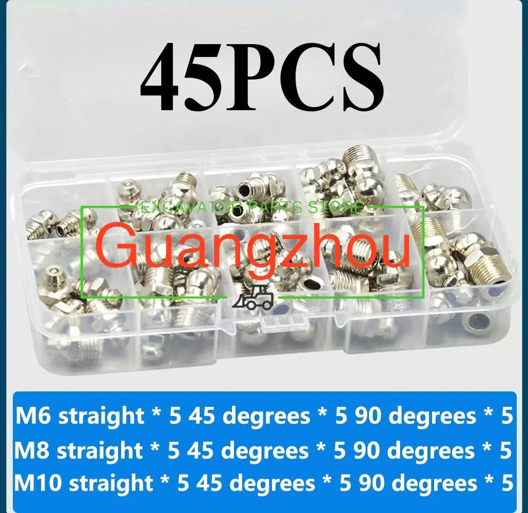 45pcs F0006 stainless steel grease nipple SS201 SS304 metric external thread straight elbow type grease nipple for grease gun