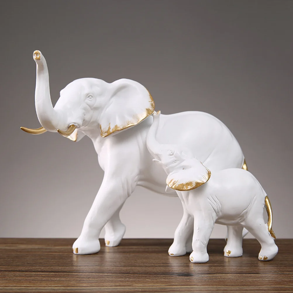 

1Set Resin Elephant Decoration Mother Child Figure Creative Fortune Elephant Statue Home Office Ornament Animal Art Ornament
