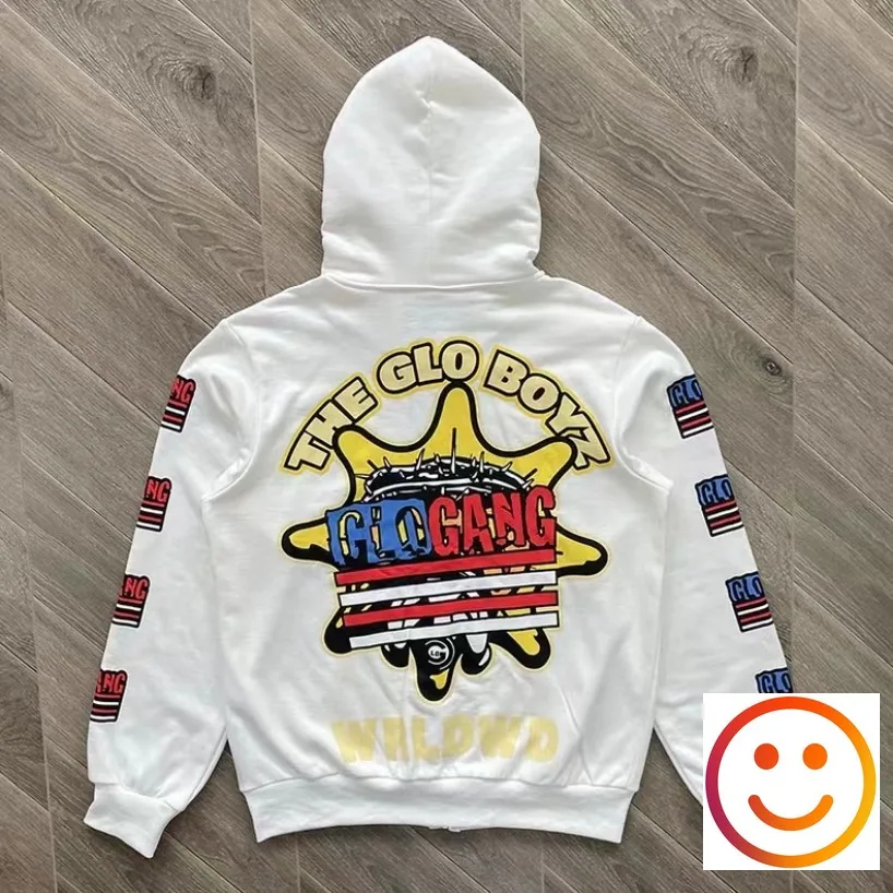 Cardigan Zipper Glo Gang Boyz Worldwide Hoodie Drinks Cartoon Print Sweatshirts Men Women High Quality Vintage Hooded Pullovers