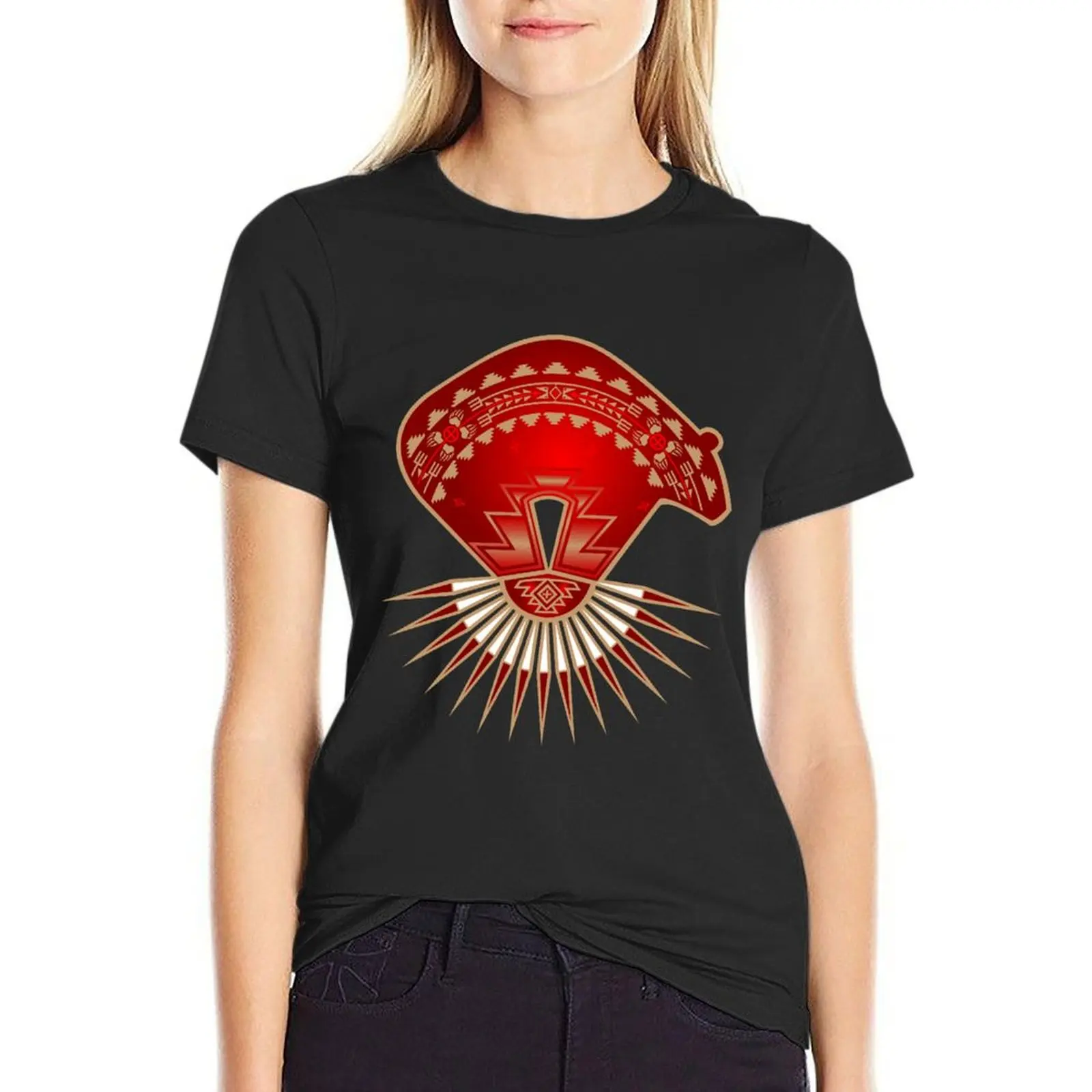 

Bear Medicine (Red) T-Shirt summer tops animal print shirt for girls plain t shirts for Womens