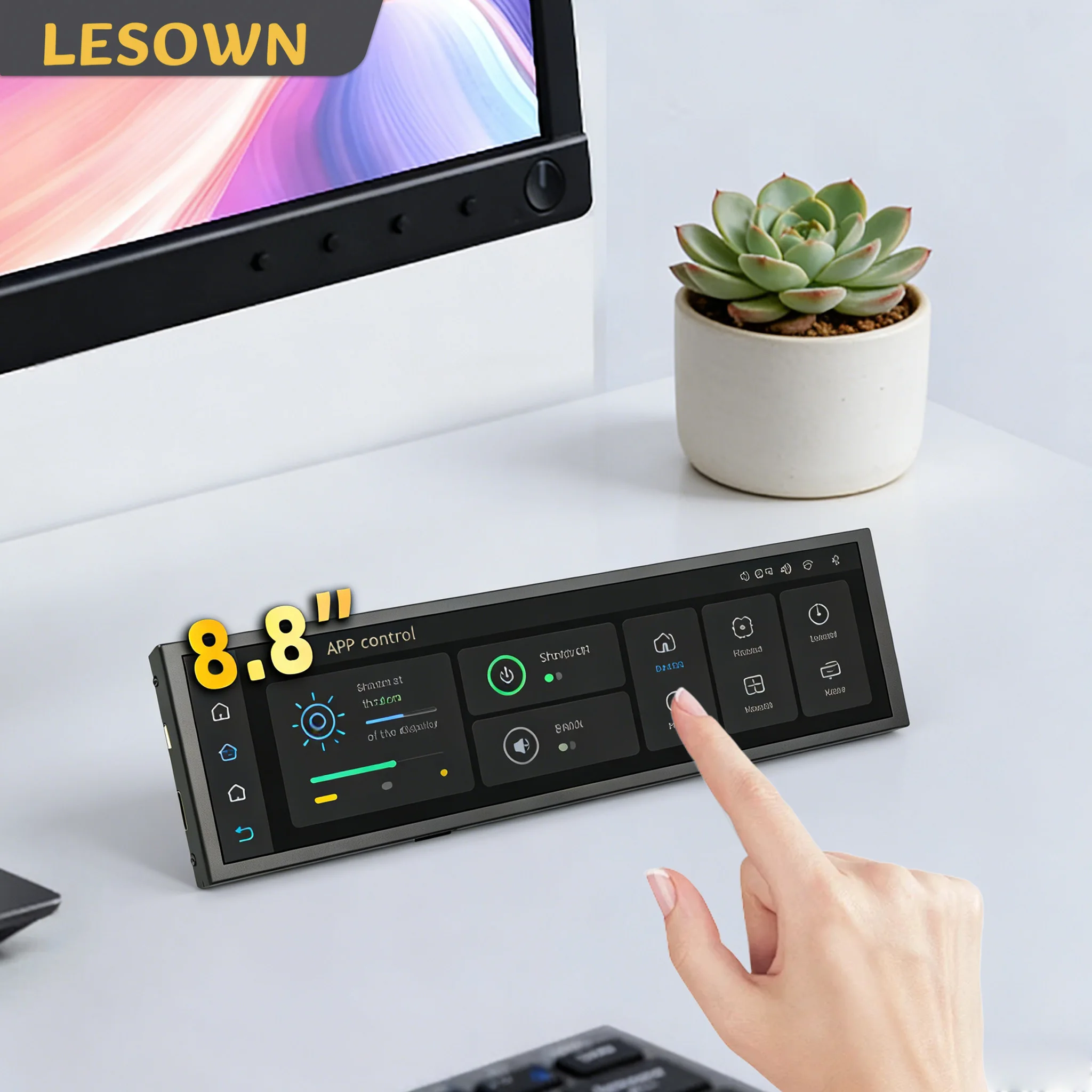

LESOWN Portable Compact Monitor 8.8'' Stretched Bar Display Ultra Wide External Auxiliary Monitor for Quick APP Control Panel