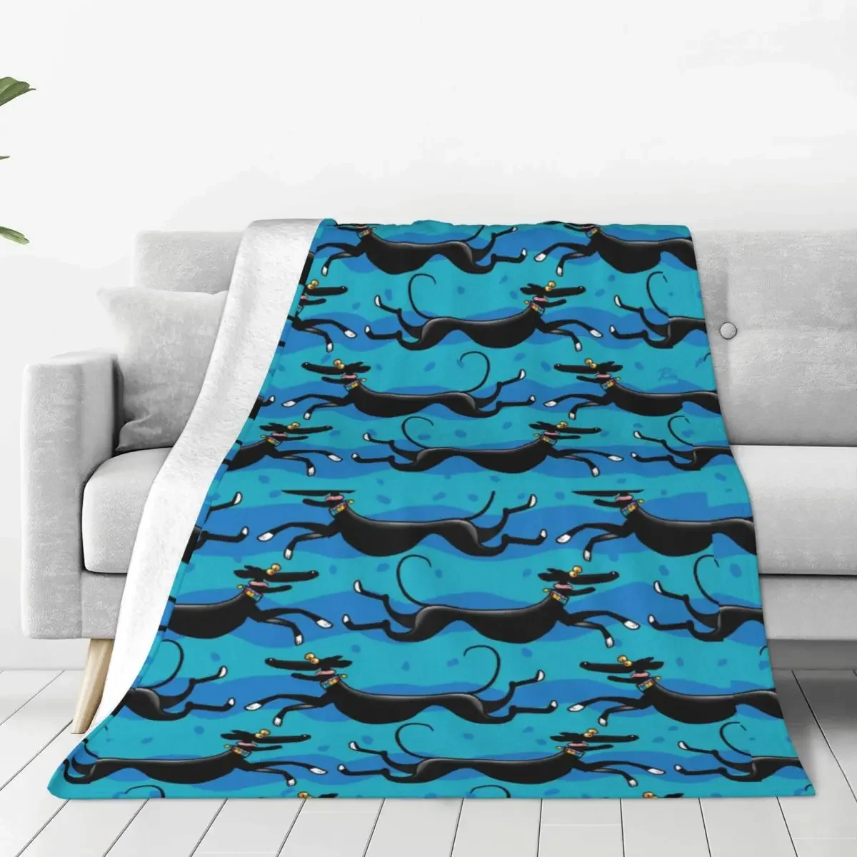 Blue Zoomies Pattern Blankets Greyhound Whippet Lurcher Dog Fleece Funny Warm Throw Blanket for Bedding Lounge Decoration