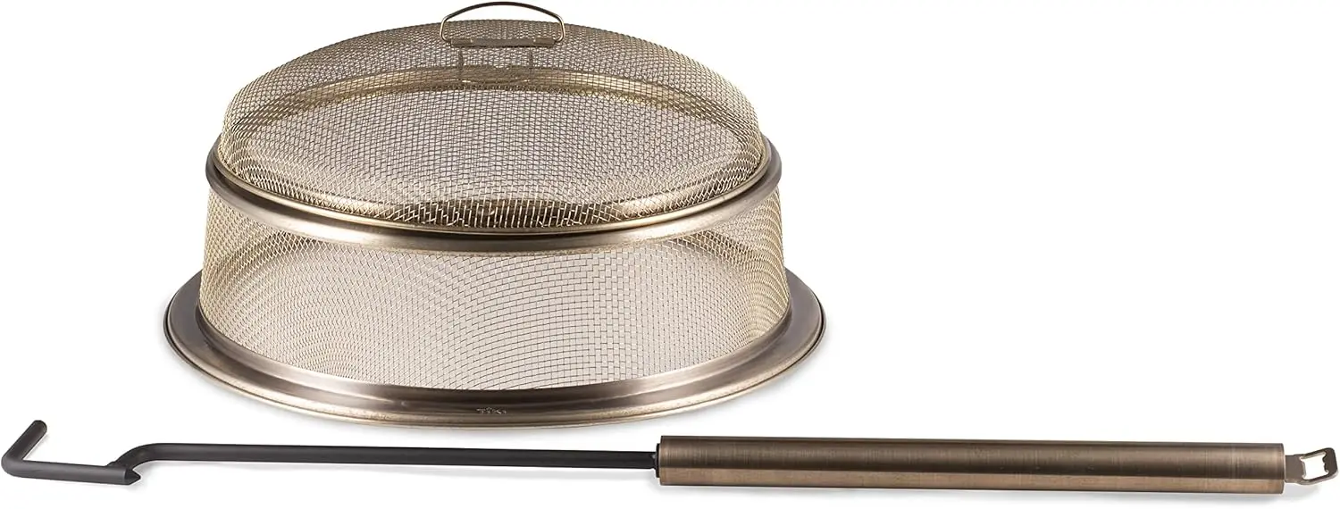 

Patio & Celebration Fire Pit Screen & Poker Set – Outdoor Fire Pit Spark Protector & Ember Guard – Fire Poker Tool for Safe