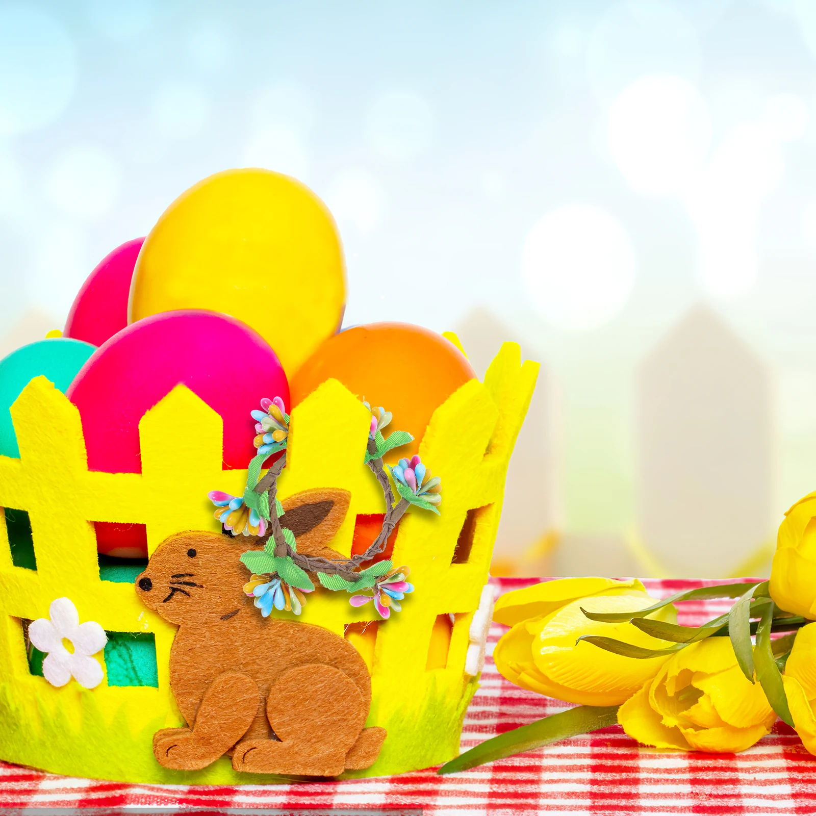 

4Pcs Easter Rings Artificial Wreaths Small Garland Pillars Dining Table Napkin Holder Spring Home Decoration