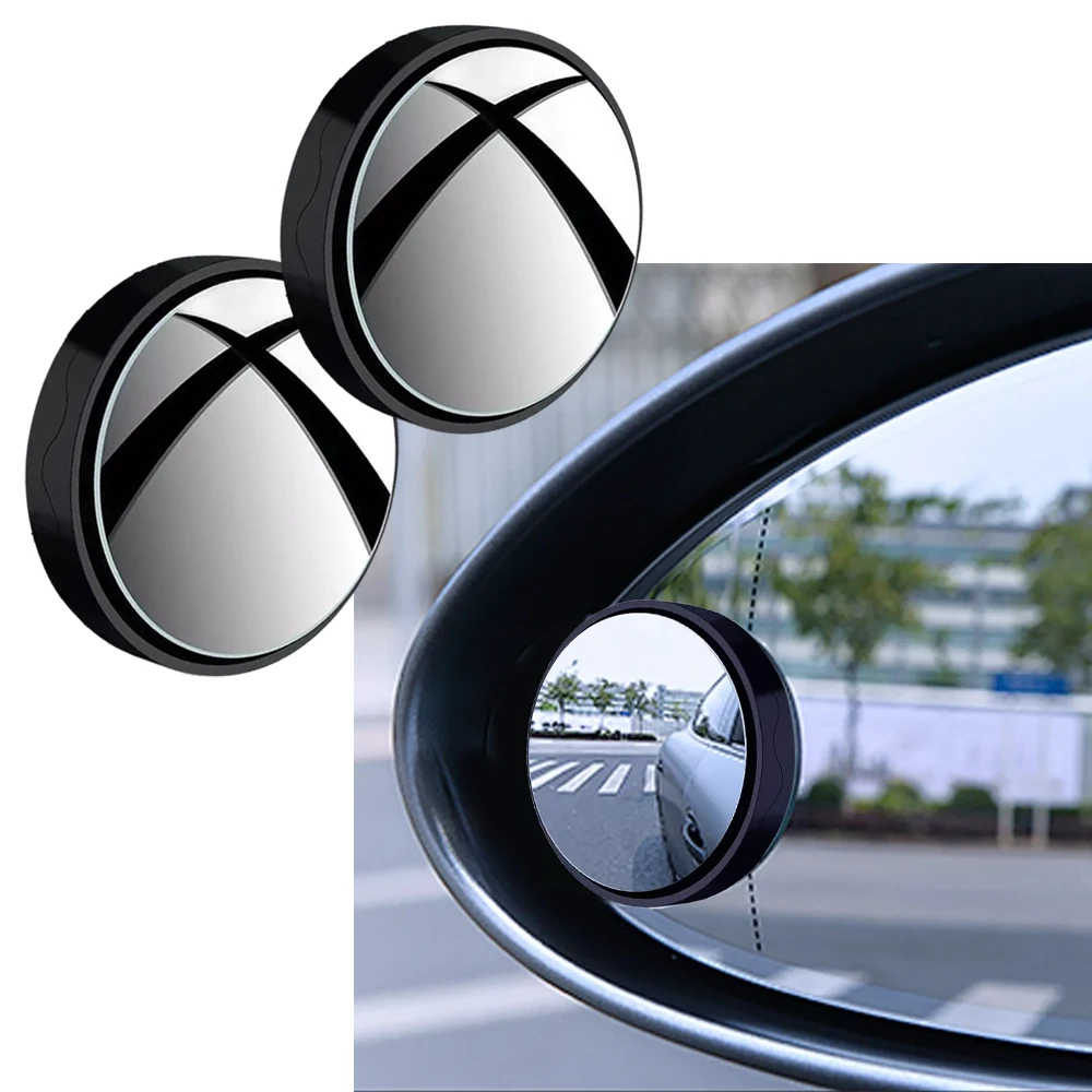 1 Pair 360 Degree Adjustable Round Frame Car Convex Blind Spot Mirrors Safety Driving Wide-angle Clear Rearview Mirror Universal