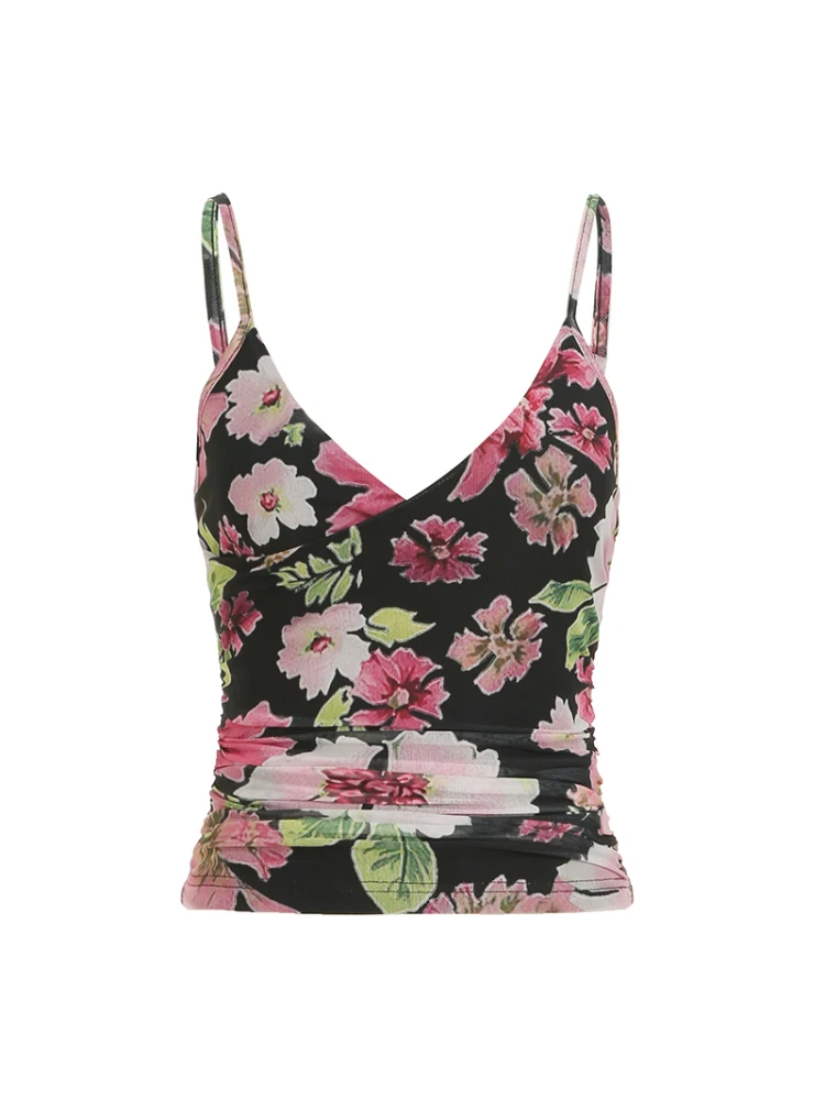 Top de Mujer Amyway con Estampado Floral Vintage, Cuello ter, Sin Mangas, Escote Bajo, Estilo Retro Sexy, Ropa Casual, Mez...